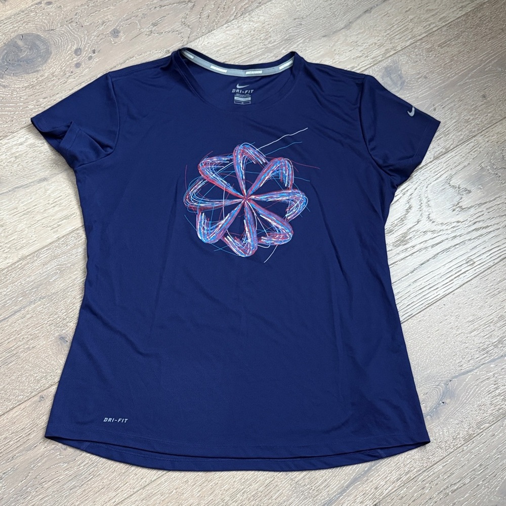 Nike Women's dark purple Short Sleeve Dri-FIT Tee with Blue and Pink Graphic
